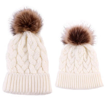 Load image into Gallery viewer, Luxury Modern Cute Kids Girls Hats Mother &amp; Daughter Warm Knitted Hat And Caps Winter Newborn Baby Cap
