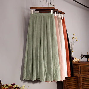 Women's Elegant 16 Color High Waist Elastic Waist Linen Pleated Long Skirts Ladies Slim Casual Skirt Saias New 2022 Summer SK05