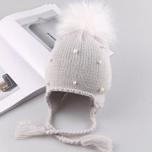 Load image into Gallery viewer, Beautiful Newborn Cute Pearl Winter Warm Knit Pompom Hats Infant Kids Soft Hat For Baby Boy And Girls
