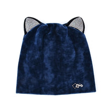 Load image into Gallery viewer, Autumn Winter Women&#39;s Beanies Cat Hat Ladies Warm Velvet Skullies Cap With Flashing Rhinestone Ear Flaps Girls Cute Bonnet Touca
