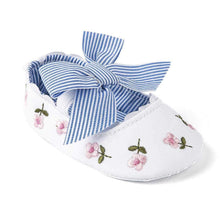 Load image into Gallery viewer, Baby Girl Newborn Shoes Floral Embroidery Striped Bowknot First Walker Soft Soles Anti-Slip Princess Shoes
