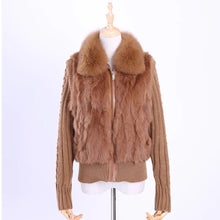 Load image into Gallery viewer, 2020 Women&#39;s Genuine Real Rabbit Fur Fox Fur Collar Knitting Sleeve Women&#39;s Winter Coat Fur Jacket Casual Short Outwear Slim
