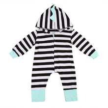 Load image into Gallery viewer, Baby Clothing Newborn Baby Girl and Boy Striped Hooded Romper Zipper Jumpsuit Outfit For Kids
