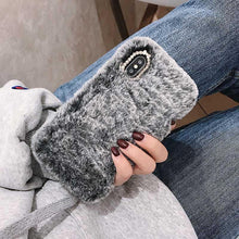 Load image into Gallery viewer, Cute Stuffed Plush Fluffy Case For iPhone 13 12 11 Pro XS Max X XR 12Mini Rabbit Ears Furry fluffy Fur Plush Warm Cover for iPhone 6 6S 7 8 Plus Phone Case
