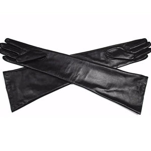 Long Sheepskin Gloves Women's Genuine Leather 58cm Length Sleeve Velvet Lining Keeps Warm in Autumn and Winter