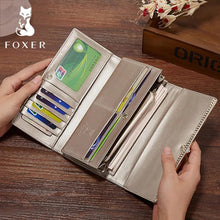 Load image into Gallery viewer, FOXER Brand Women&#39;s Split Leather Long Wallet Lady Luxury Clutch Bags Coin Purse Female Fashion Credit Card Holder Festival Gift

