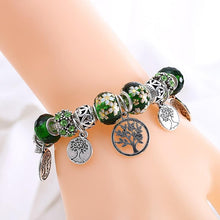 Load image into Gallery viewer, Elegant Modern Amazing Fashion New Luxury Silver Tree of Life Fashion Bracelet Green Leaf Crystal Charm Bracelet
