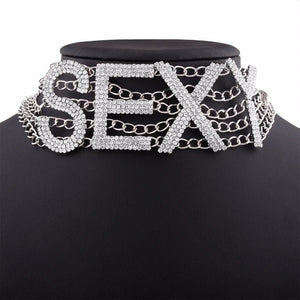 Rhinestone Choker Necklace Luxury Fashion Crystal Jewellery Sexy Word Chocker Bling  Glam Sparkly Women's Jewelry Accessories