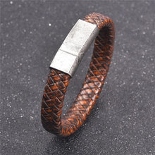 Load image into Gallery viewer, Handmade Luxury Modern Leather Black Blue Braided Leather Bracelet for Men Stainless Steel Design
