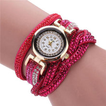 Load image into Gallery viewer, Fashion Casual Gold Quartz Women Rhinestone Watch Braided Leather Bracelet Watch Gift Ladies Wristwatch For Ladies  and Women
