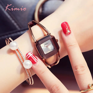 KIMIO Brand Luxury Women's Quartz  Watches Waterproof Stainless Steel Hollow Square Bracelet Ladies Watches montre femme