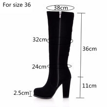 Load image into Gallery viewer, Women&#39;s Winter High Boots Fashion Flock Knee High Boots Women Knight Boots Black Thick High Heels Zipper Round Toe Ladies Shoes
