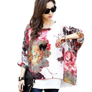 Chiffon Tops Novelty 2021 Ladies Floral Print Casual Loose Blouses Shirts Plus Size 4XL 5XL 6XL Women's Summer Tops Blouses