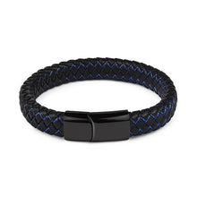 Load image into Gallery viewer, Handmade Luxury Modern Leather Black Blue Braided Leather Bracelet for Men Stainless Steel Design
