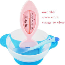 Load image into Gallery viewer, 3Pcs Set Baby Dishes With Suction Cup Assist Food Bowl Temperature Sensing Spoon Baby Tableware Baby Utensils Spoon+Fork
