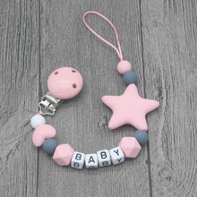 Load image into Gallery viewer, Personalized Name Handmade Pacifier Clips Holder Chain Silicone Pacifier Chains Baby Teether Teething Chain For Baby and Kids
