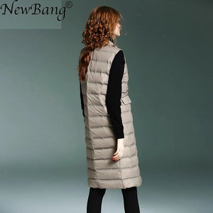 NewBang Brand Women's Long Vest Ultra Light Down Vests Female Sleeveless Windproof Lightweight Warm Long Waistcoat