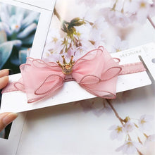 Load image into Gallery viewer, Luxury Modern Pearl Handmade Baby Girls Bowknot Crown Headband Lace Elastic Hair Band Bow For Girls Baby
