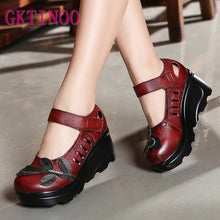 Load image into Gallery viewer, Handmade 2023 Spring Autumn Ethnic Comfortable Women Wedges Genuine Leather Women&#39;s Shoes round toe Platform high heels pumps
