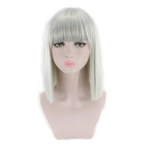 Synthetic Hair Short Wig With Bangs Cosplay Wigs For Women Straight Bob Wig Korean Pink Red Brown Blue Green White Purple Grey