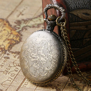 Vintage Ancient China Style Dragon Design Pocket Watch Quartz Watches Necklace Pendant Chain Women's Men's Gift Relogio De Bolso