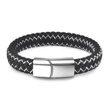 Load image into Gallery viewer, Handmade Luxury Modern Leather Black Blue Braided Leather Bracelet for Men Stainless Steel Design
