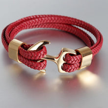 Load image into Gallery viewer, Modern Trend Leather Elegant Bracelet For Men Jewelry Blue Luxury Leather Gold Stainless Steel Anchor Braided Rope Amazing Nautical Style Friendship Bracelet Gift
