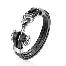 Load image into Gallery viewer, Genuine Leather Anchor Bracelet Men Lion Double Wolf Shackles Stainless Steel Charm Bracelets Wristband Fashion Jewelry
