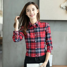 Load image into Gallery viewer, Women&#39;s Shirts 2023 Autumn and Winter female shirt plaid shirt women slim long sleeve cotton Blouse top female outerwear
