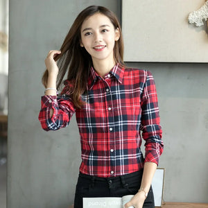 Women's Shirts 2023 Autumn and Winter female shirt plaid shirt women slim long sleeve cotton Blouse top female outerwear