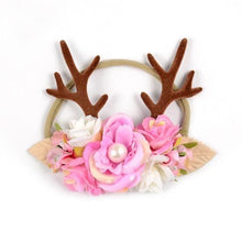 Load image into Gallery viewer, Luxury Christmas Antler Baby Girl Headbands Hair Accessories Xmas Deer Ear Flower Crown Hairband for Newborn Baby
