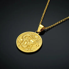 Load image into Gallery viewer, Wholesale Vintage Gold Color Round Chinese Ethnic Zodiac Dragon Pendant Necklace,Men&#39;s Necklace,Women&#39;s Pendant X647

