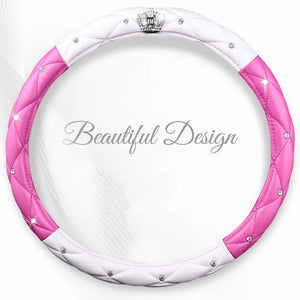 Fashion Women PU Leather Car Steering Wheel Covers Diamond Black Pink Auto Steering-Covers Cases for  Lady Girls Car Accessories