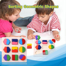 Load image into Gallery viewer, Wooden Geometric Shapes Puzzle Sorting Math Bricks Preschool Learning Educational Game Baby Toddler Toys for Children
