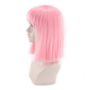 Synthetic Hair Short Wig With Bangs Cosplay Wigs For Women Straight Bob Wig Korean Pink Red Brown Blue Green White Purple Grey