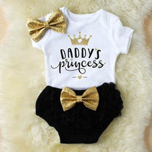Load image into Gallery viewer, 3PCS Cute Newborn Baby Girl Outfits Clothes Tops Bodysuit Shorts Pants Set For Girls  WIth Print Dadys Princess
