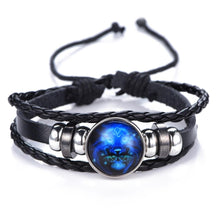 Load image into Gallery viewer, New Gemini C Leo Virgo Libra Scorpio 12 Constellation Amazing Black Elegant Punk Leather Bracelet Zodiac Bracelet For Men And Women
