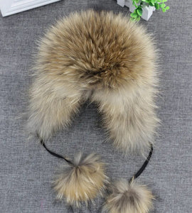 100% Real Fox Fur Hat Women's Russian Ushanka Aviator trapper snow skiing Hat caps earflap winter raccoon fur Bomber hat