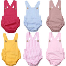 Load image into Gallery viewer, Newborn Infant Baby Boy/Girl Bodysuit Summer Button Jumpsuit Striped Casual Sleeveless Backless Solid Outfits Clothes for Girls

