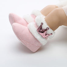 Load image into Gallery viewer, Newborn Infant Baby Girls Winter Warm Crown Fur Mid-Calf Length Slip-On Furry Boots 0-18M
