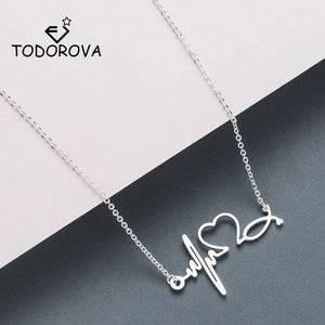 Todorova Stainless Steel Stethoscope Heartbeat Necklace Women Love Heart Necklaces & Pendants Medical Nurse Doctor Lover Gifts