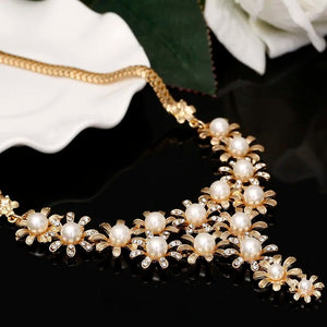 Bridal Simulated Pearl Jewellery Sets for Women's Dresses Accessories Cubic Necklace Earrings Set Gold Color Wedding Dresses