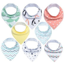 Load image into Gallery viewer, 8PCS/SET Comfortable Colorful 100% Organic Cotton Adjustable Snaps Bandana Saliva Bibs For Baby Boys &amp; Girls Kids
