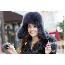 Load image into Gallery viewer, 100% Real Fox Fur Hat Women&#39;s Russian Ushanka Aviator trapper snow skiing Hat caps earflap winter raccoon fur Bomber hat
