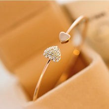 Load image into Gallery viewer, New Fashion Adjustable Stainless Steel Crystal Double Heart Bow Cuff Opening Bracelet For Women Jewelry Gift
