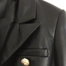 Load image into Gallery viewer, Newest Fall Winter 2023 Designer Blazer Jacket Women&#39;s Lion Metal Buttons Double Breasted Synthetic Leather Blazer Overcoat
