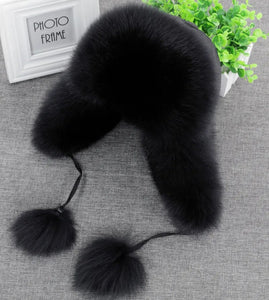 100% Real Fox Fur Hat Women's Russian Ushanka Aviator trapper snow skiing Hat caps earflap winter raccoon fur Bomber hat