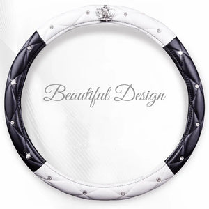 Fashion Women PU Leather Car Steering Wheel Covers Diamond Black Pink Auto Steering-Covers Cases for  Lady Girls Car Accessories