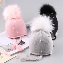 Load image into Gallery viewer, Beautiful Newborn Cute Pearl Winter Warm Knit Pompom Hats Infant Kids Soft Hat For Baby Boy And Girls

