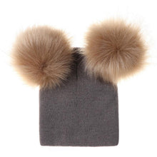 Load image into Gallery viewer, New Trend Baby Winter Hat Knitted Warm Double Fur Pompom Caps Beanies For Girls In Modern Design
